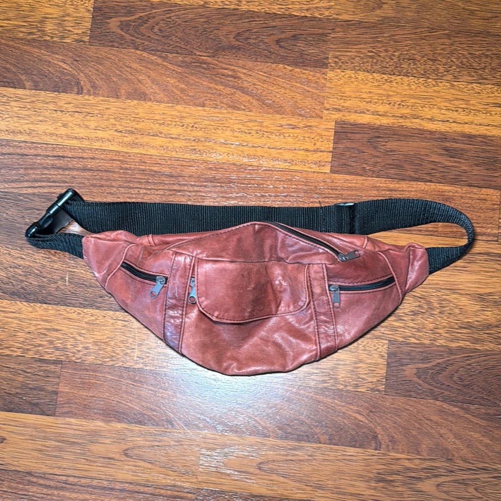 Brown Leather Belt Bag with Adjustable Strap